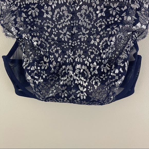 VICTORIA'S SECRET Navy Blue Silver Dream Angels Unlined Demi Lace Bralette - Picture 5 of 12